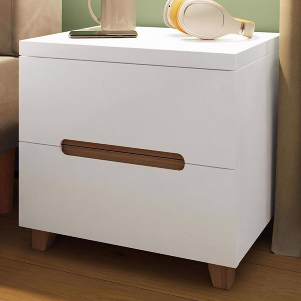 FWStyle Veloce 2 Drawer White Gloss Bedside Table Image 1