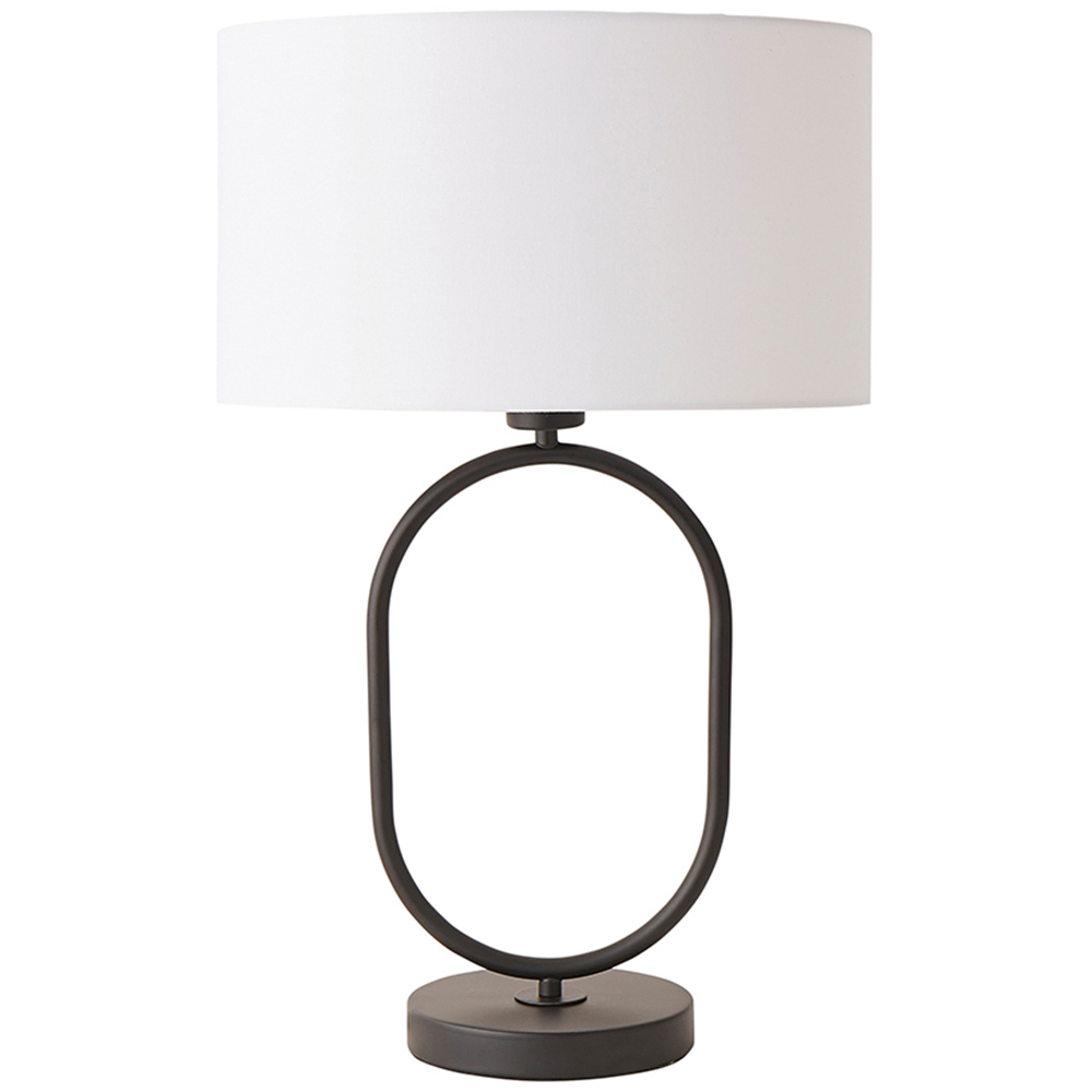 ValueLights Antonia White Fabric Drum Shade Matte Black Oval LED Table Lamp Image 1