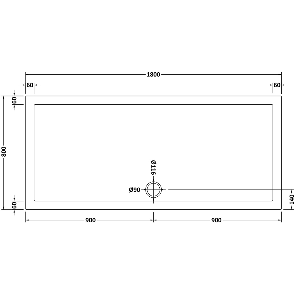 nuie White Slip Resistant Rectangular Shower Tray 1800 x 800mm Image 2