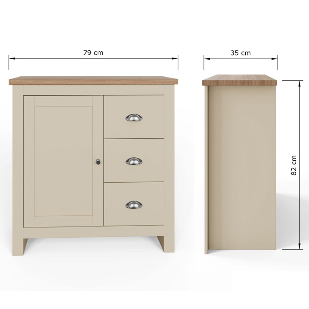 GFW Lancaster Single Door 3 Drawer Cream Sideboard Image 9
