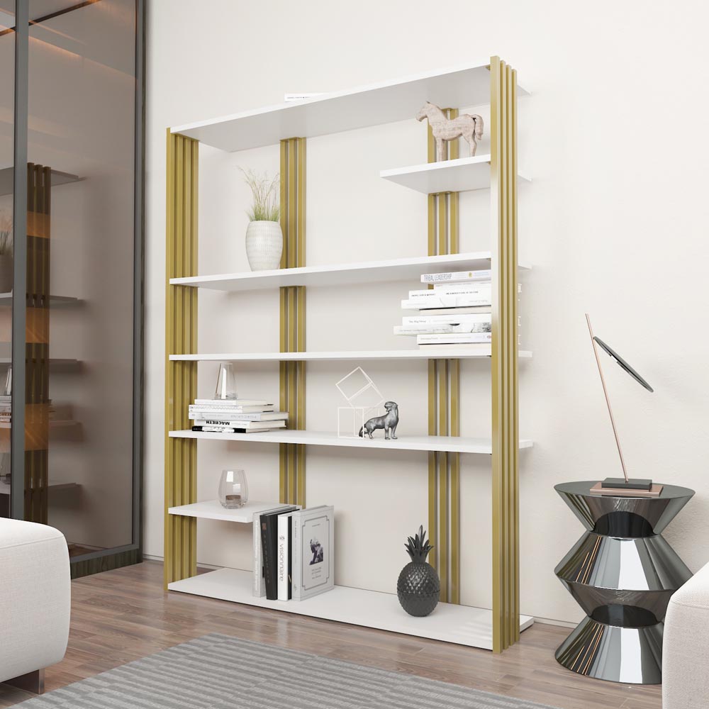 Decorotika Jeni 6 Shelf White and Gold Bookcase Image 6