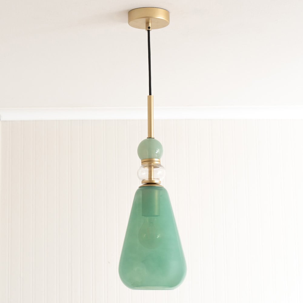 ValueLights Anastasia Green Glass Stacked Gold Detail LED Pendant Light Image 5