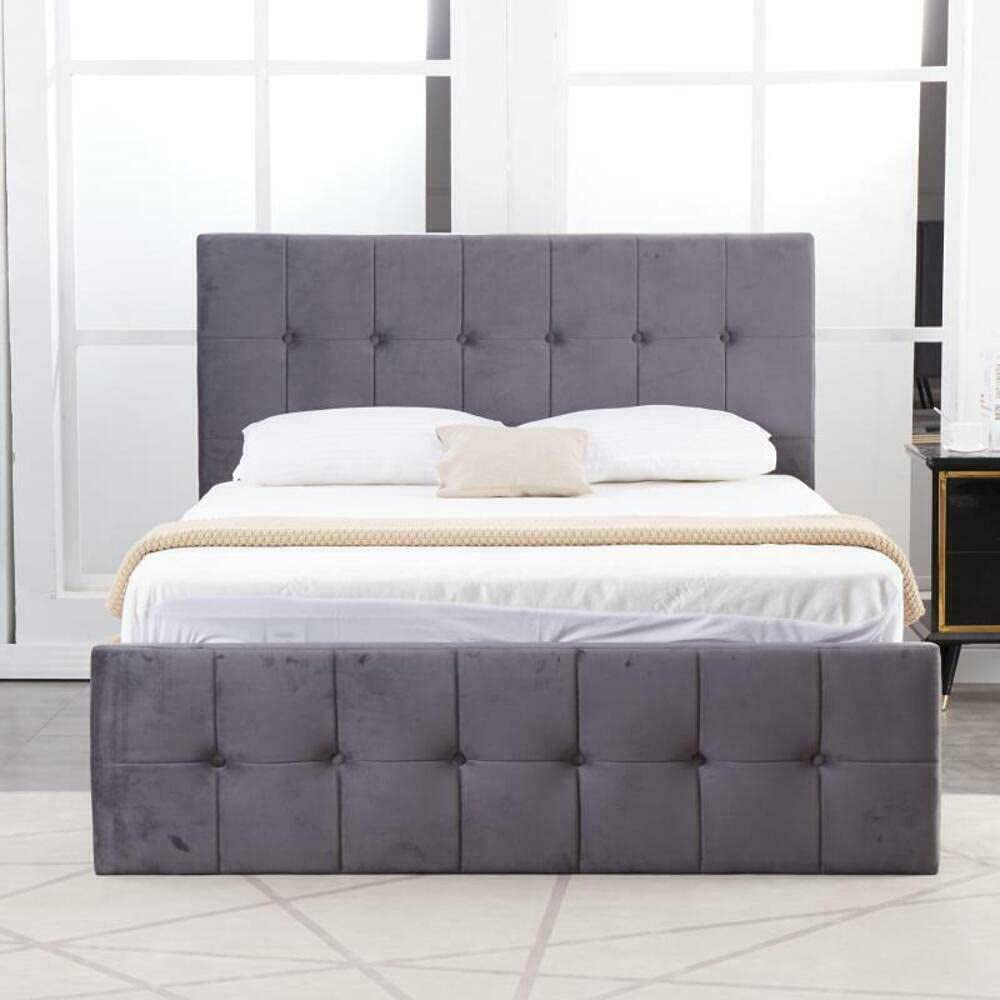 Portland Single Grey Velvet Cushioned Ottoman Bed with Mattress Image 7