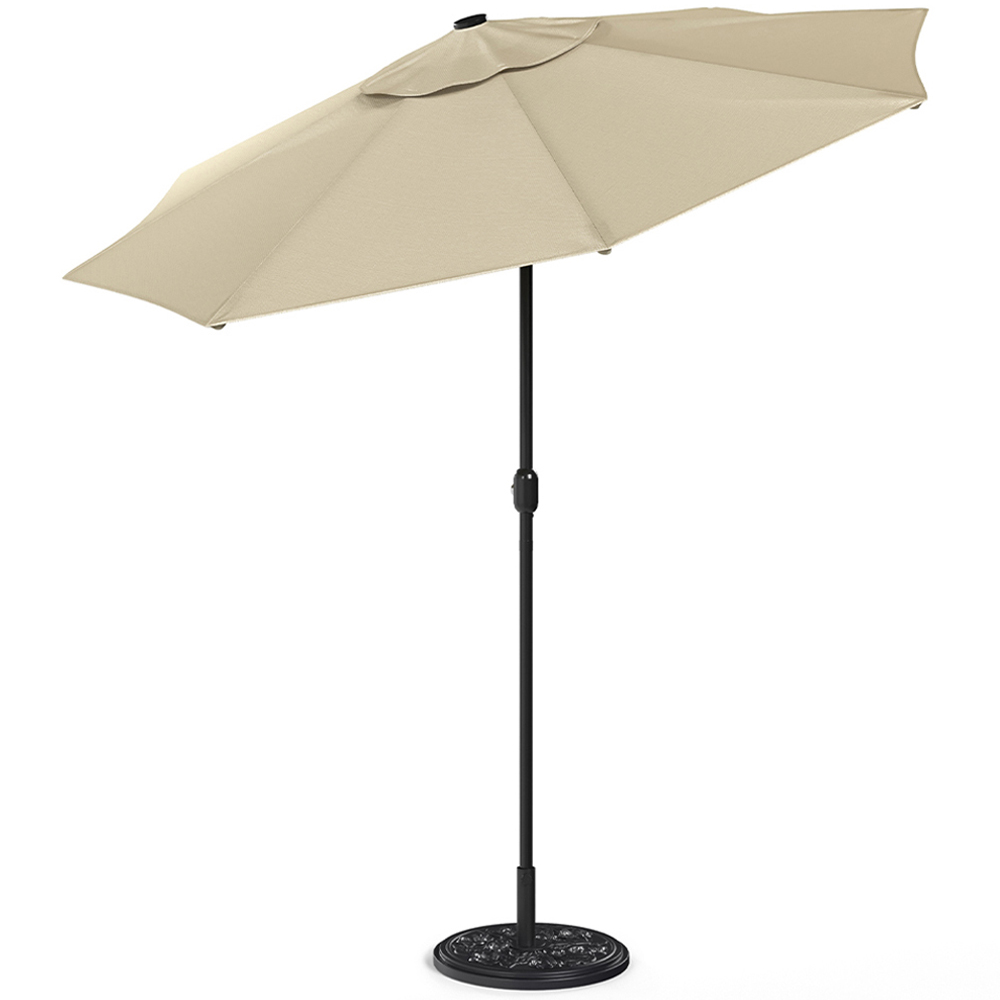 Living and Home Beige 24 Solar LED Crank and Tilt Parasol with Floral Pattern Base 3m Image 3