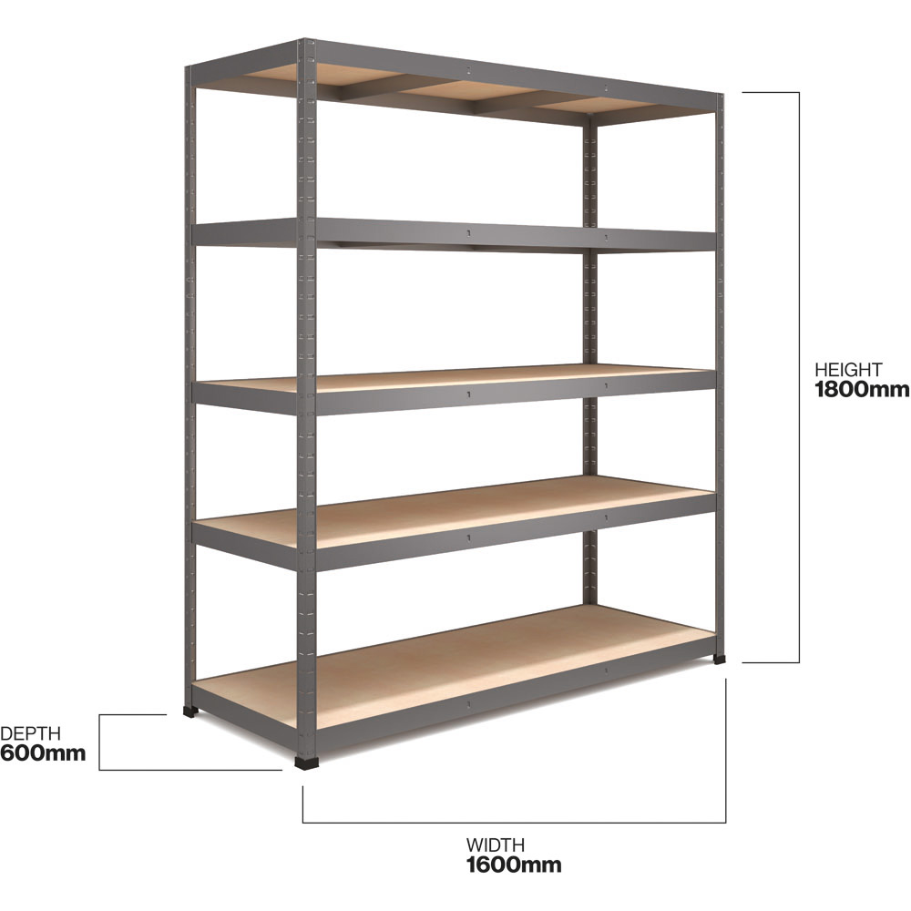 RB Boss Freestanding 5 Tier Boltless Shelf Unit 250kg/level Image 5
