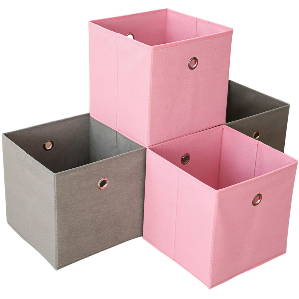 Home Source Pink and Grey Fabric Storage Box 4 Pack Image 1