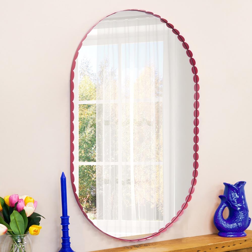 Colourful Scalloped Oval Mirror - Red Image 2