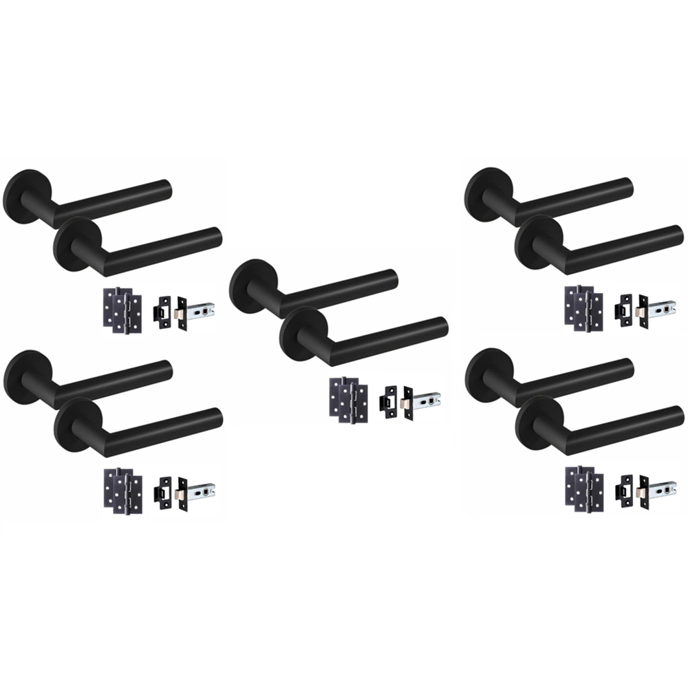 Golden Grace Mitred Matt Black Door Handle Pair with Tubular Latch 5 Pack Image 1