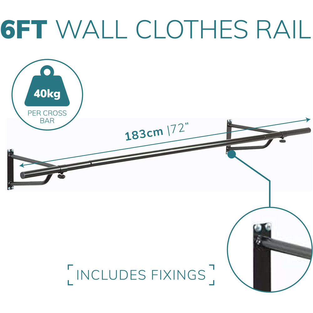 House of Home Black Wall-Mounted Clothes Rail 6ft Image 4
