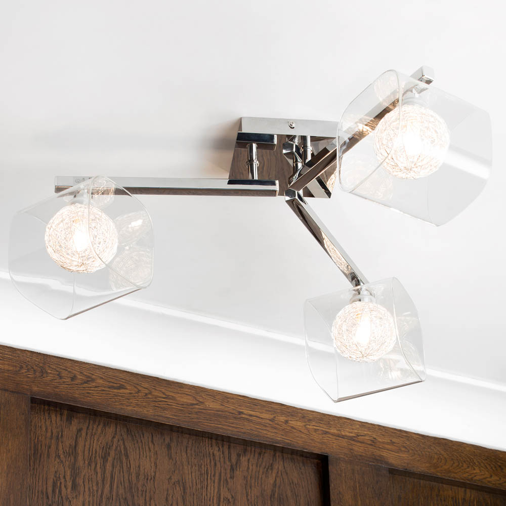 Inlight Crackle in Glass 3 Light Chrome Ceiling Flush Light Image 2