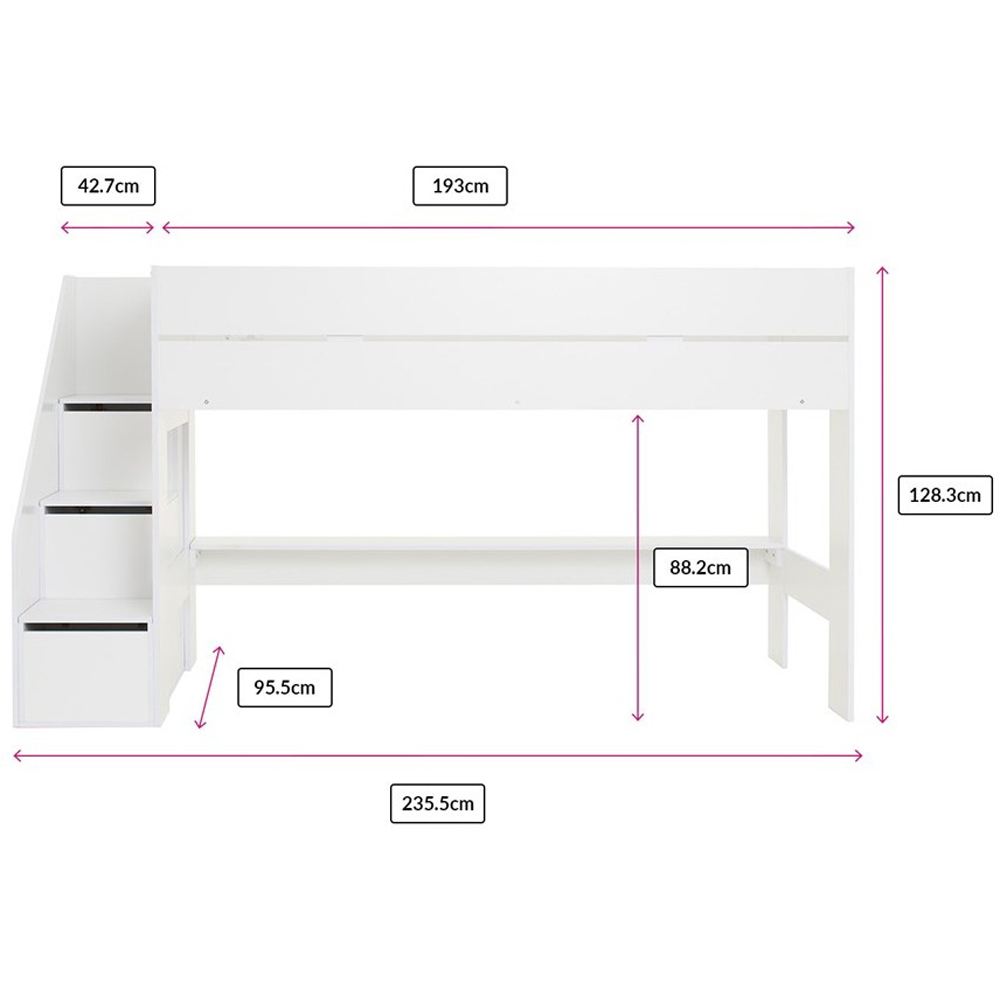 Flair Olivia Single Mid Sleeper Bed with Shelves and Storage Stairs Image 6