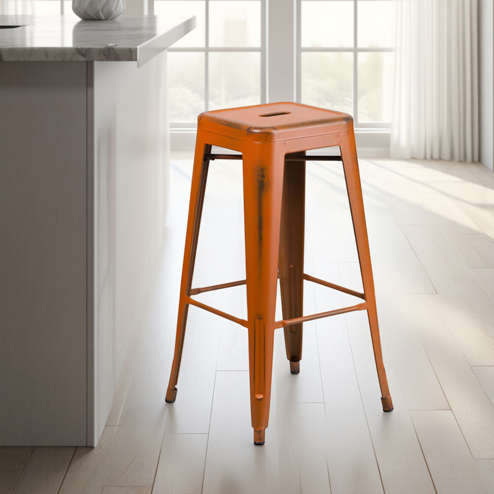 FWStyle Set of 4 Orange Distressed Steel Assembled Bar Stool Image 5