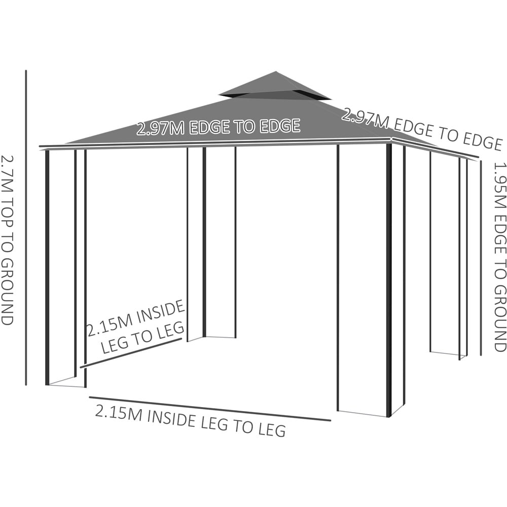 Outsunny 3 x 3m Grey Steel Frame Patio Gazebo with Mesh Sidewalls Image 8