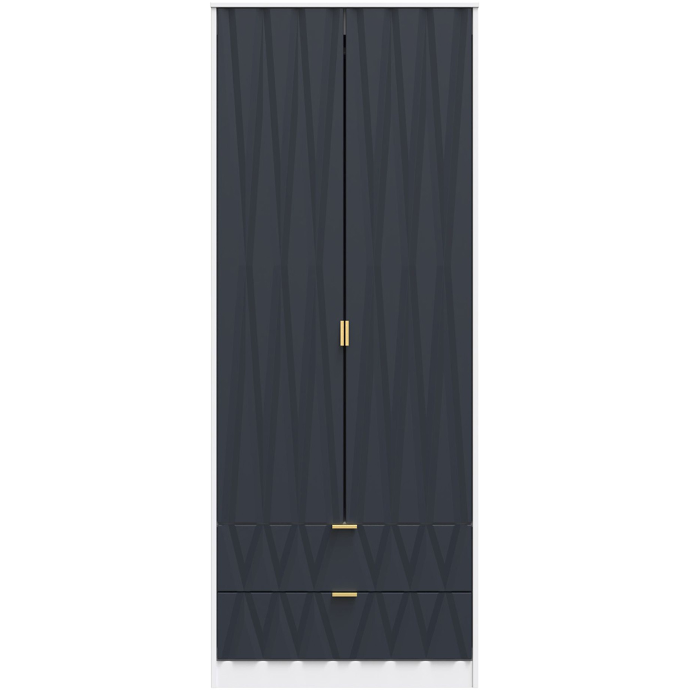 Crowndale Diamond Ready Assembled 2 Door 2 Drawer Matt Indigo and White Tall Double Wardrobe Image 3