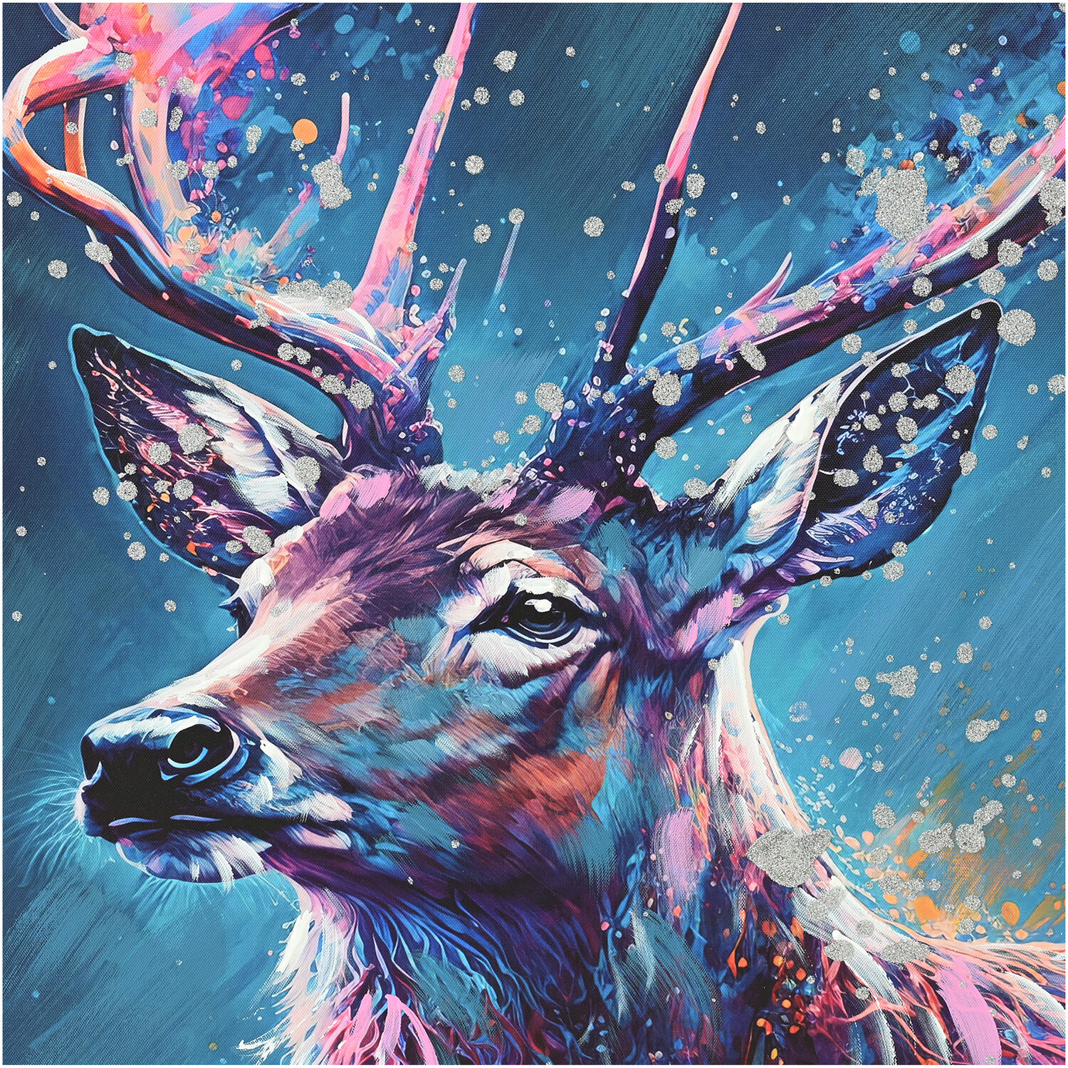 Hand Painted Midnight Stag Framed Canvas - Blue Image 4