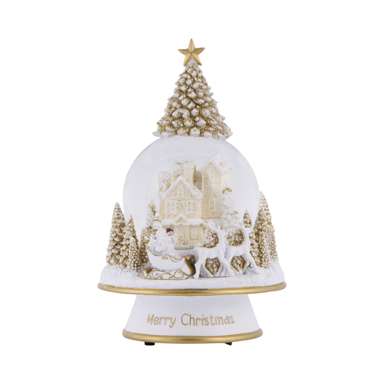 Musical Winter Scene Snow GlobeWhite and Gold Image 1
