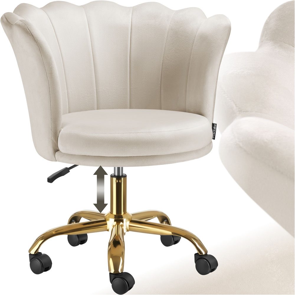 Tectake Stella Cream Soft Velvet Tulip Seat Desk Chair Image 2
