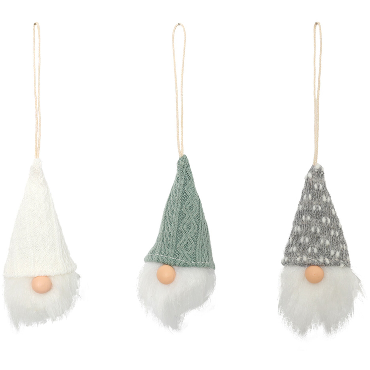 Set of 3 Cosy Gonk Hanging Decoration White and Grey Image 2