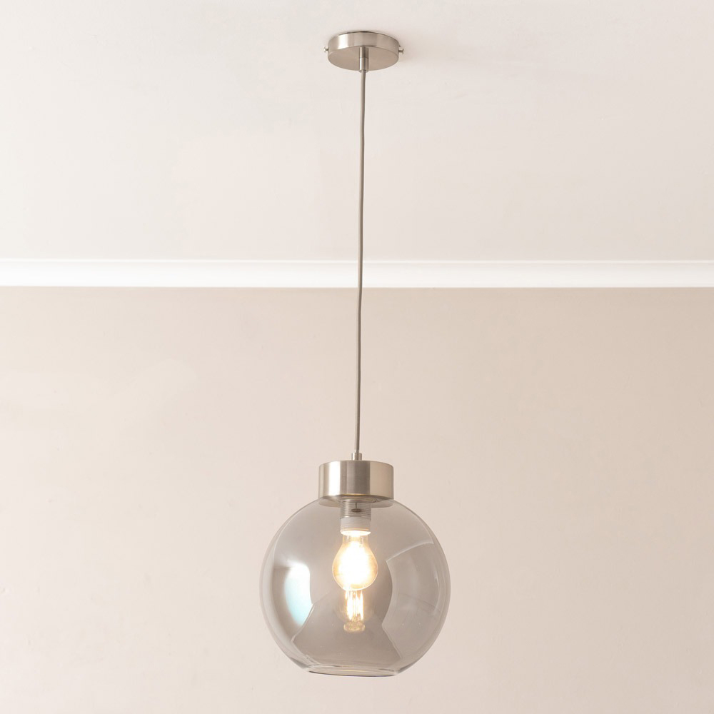 ValueLights Bellamy Smoked Glass Globe Brushed Chrome Cap LED Ceiling Pendant Light Image 2