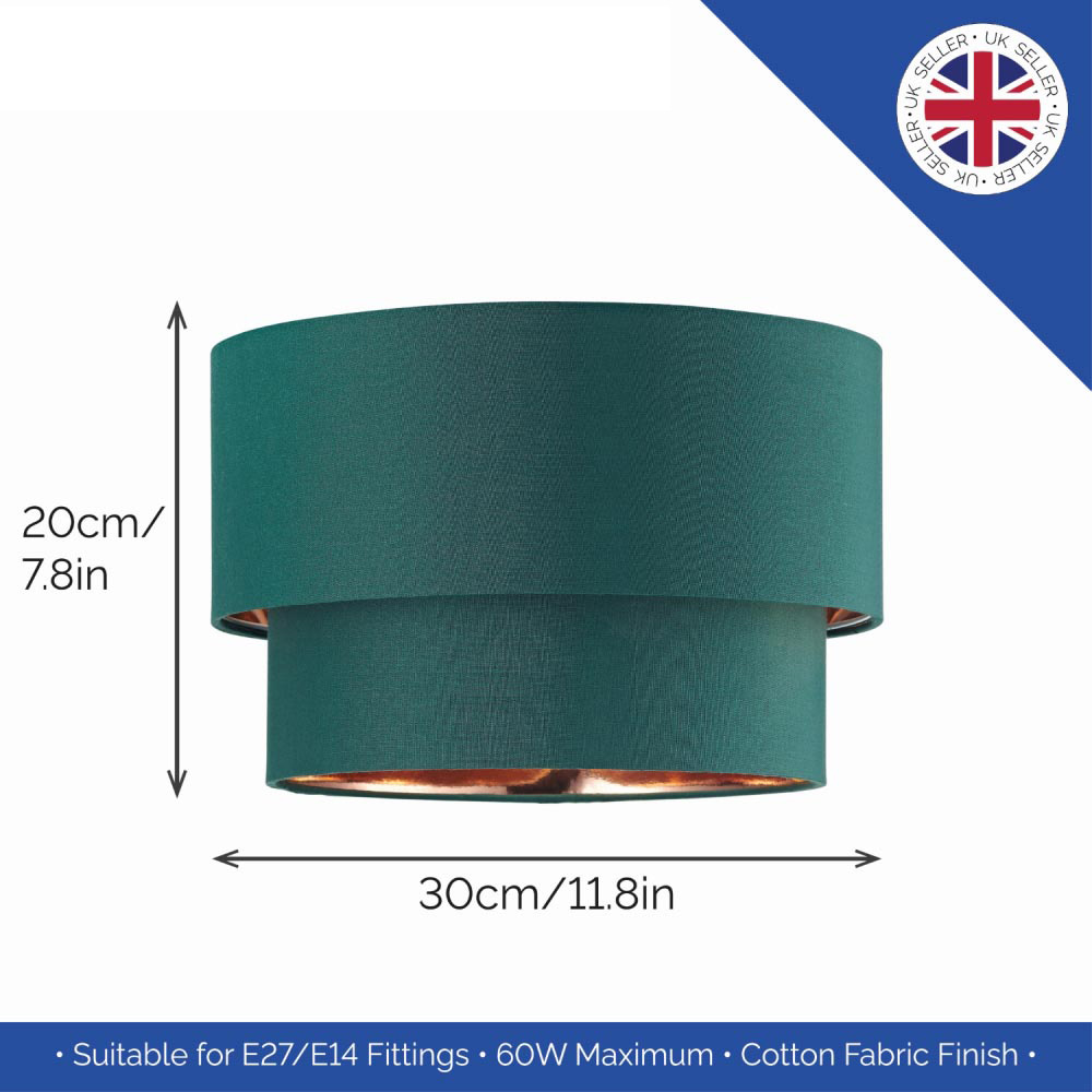 Happy Homewares Modern 2 Tier Forest Green Cotton Pendant Shade with Copper Inner Image 8