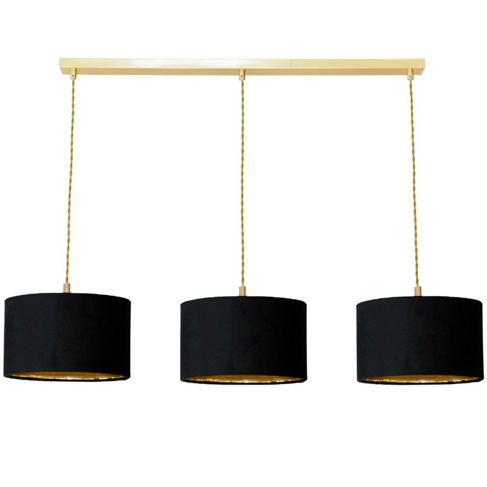 ValueLights Reni Black Velvet and Gold Shade 3 Drop Bar Gold Diner LED Ceiling Lights Image 1