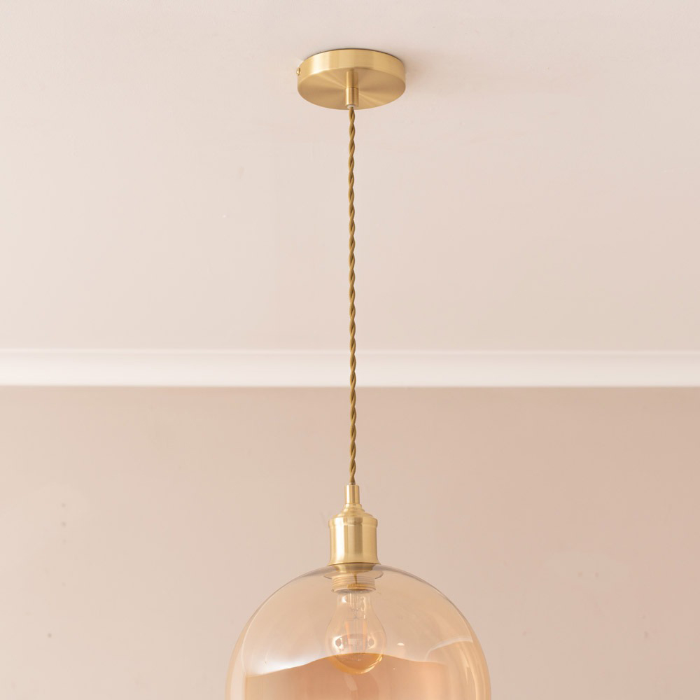ValueLights Bellamy Single Amber Glass Globe Brushed Gold LED Ceiling Pendant Light Image 4