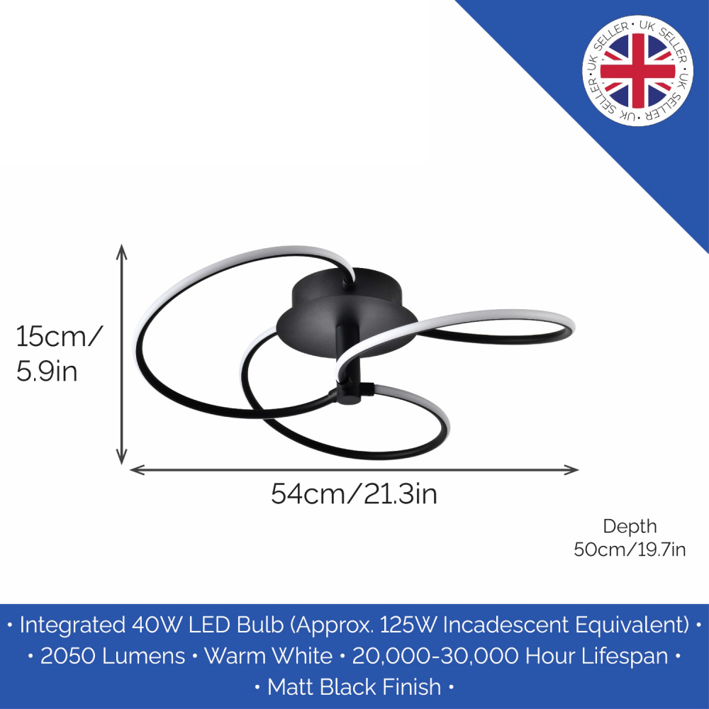 Happy Homewares Fan Shape Matt Black Sand LED Ceiling Light Image 6