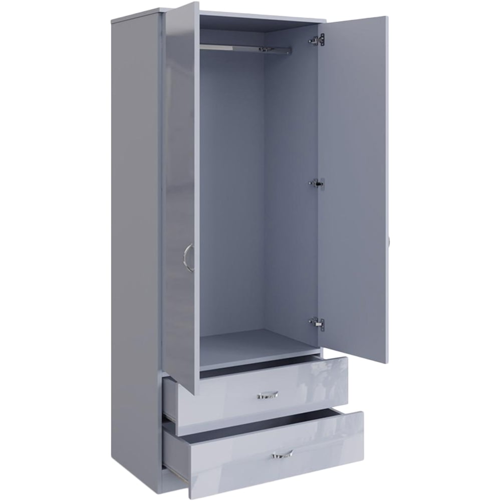 FWStyle Chilton 2 Door 2 Drawer Grey Gloss Wardrobe Image 3