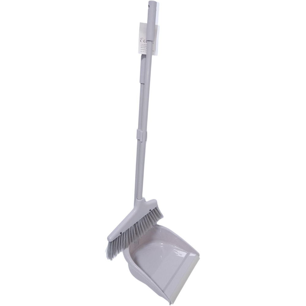 Ribbed Long Handle Dustpan and Brush Grey Image 2