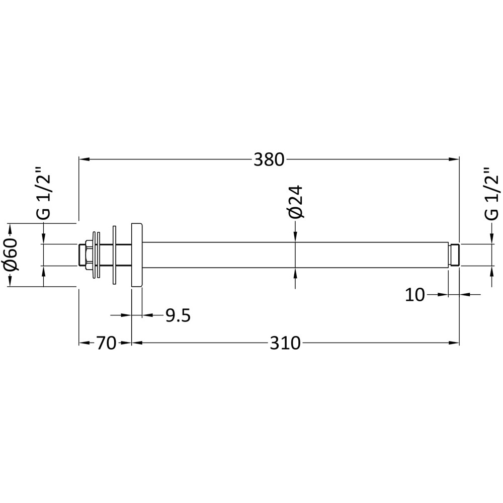 nuie Brushed Brass Round Ceiling Mounted Arm 300mm Image 2