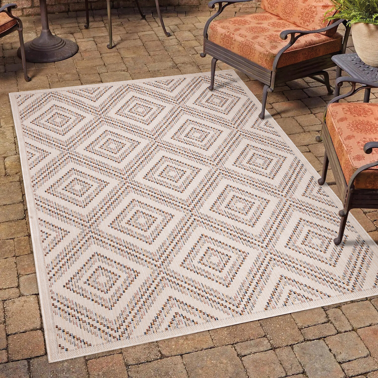 Palma Geometric Indoor and Outdoor Rug - Neutral and Brown / 160cm Image 2