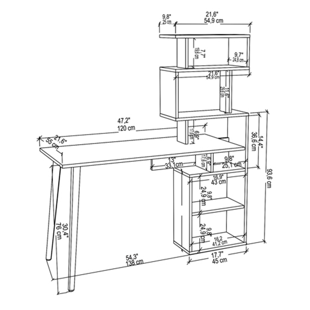 Decorotika Vina 7 Shelf Computer Desk with Bookcase Oak Image 6