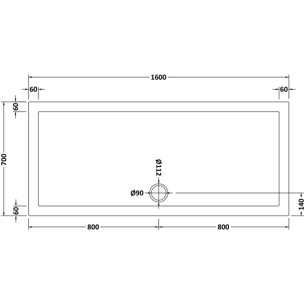 nuie White Rectangular Slimline Shower Tray 1600 x 700mm Image 2