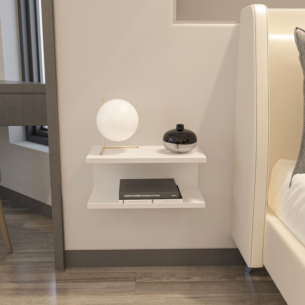 Decorotika Ramira 2 Shelf White Floating Bedside Table Image 6