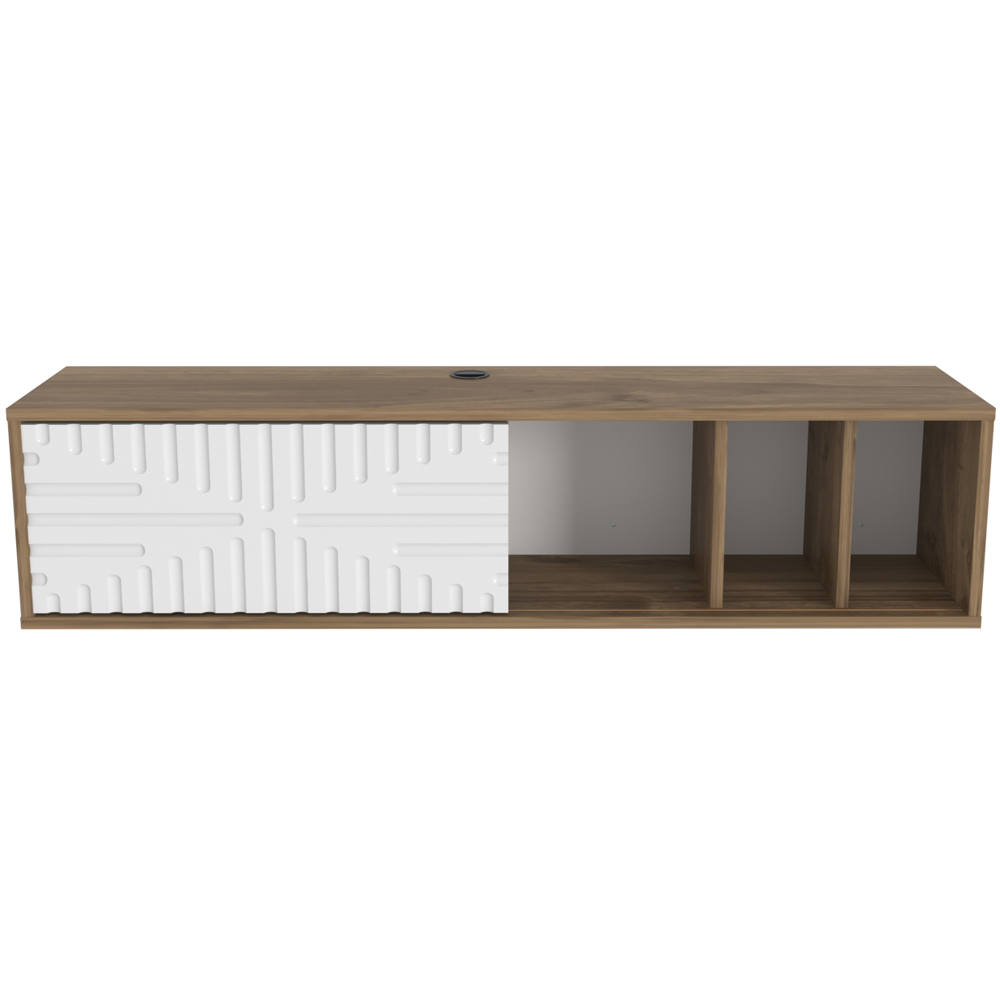 Decorotika Single Door 3 Shelf Walnut and White Floating TV Unit Image 2