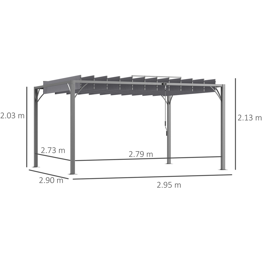 Outsunny 4 x 3m Grey Louvered Metal Pergola with Retractable Roof Image 7