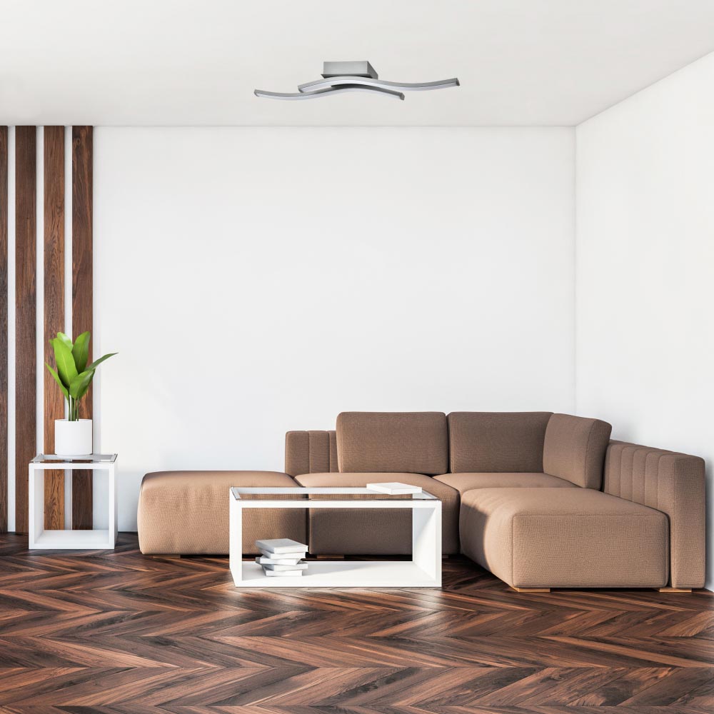 Happy Homewares Double Wavy Strip Grey Sand Flush LED Powered Ceiling Light Image 2