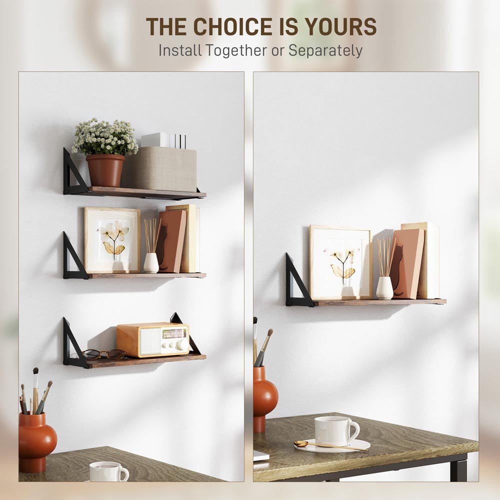 Portland Rustic Brown Vintage Wall Shelf 3 Pack Image 5