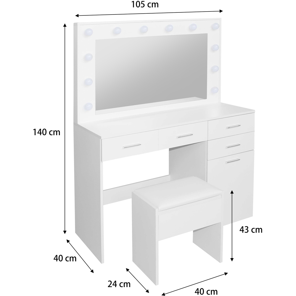 Comfy Living 4 Drawer 1 Cupboard White Dressing Table Set with LED Lit Mirror Image 6