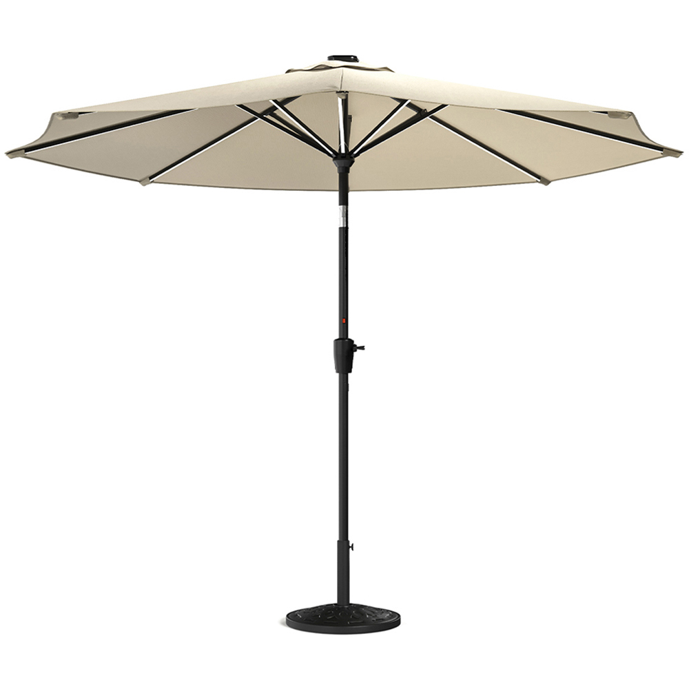 Living and Home Beige Solar LED Crank and Tilt Parasol with Resin Floral Base 3m Image 1