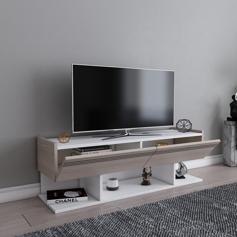 Decorotika Kase 2 Door 3 Shelf White and Cordoba Oak TV Unit Image 3