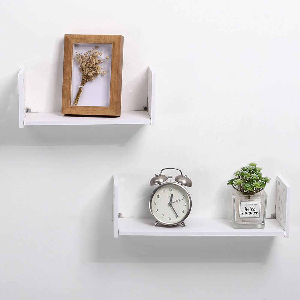 Living and Home 2 Pack White U Shaped Wall Hanging Shelves Image 5