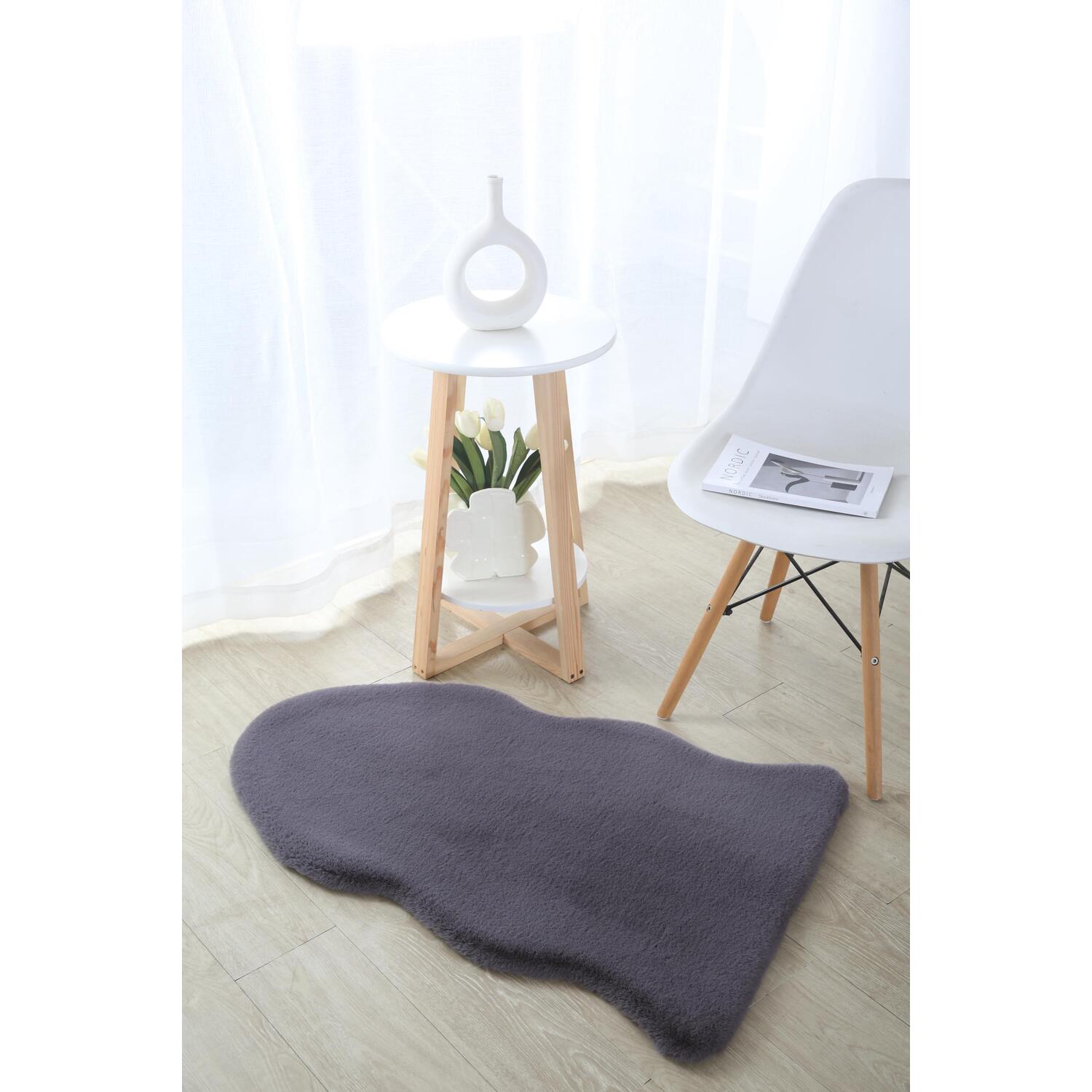 Faux Rabbit Fur Pelt Rug - Warm Grey Image 2