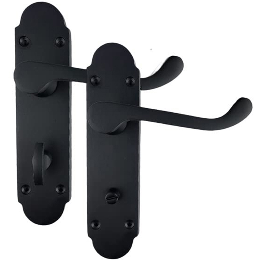 Golden Grace Matt Black Victorian Scroll Bathroom Door Handle Pair 170 x 40mm Image 3
