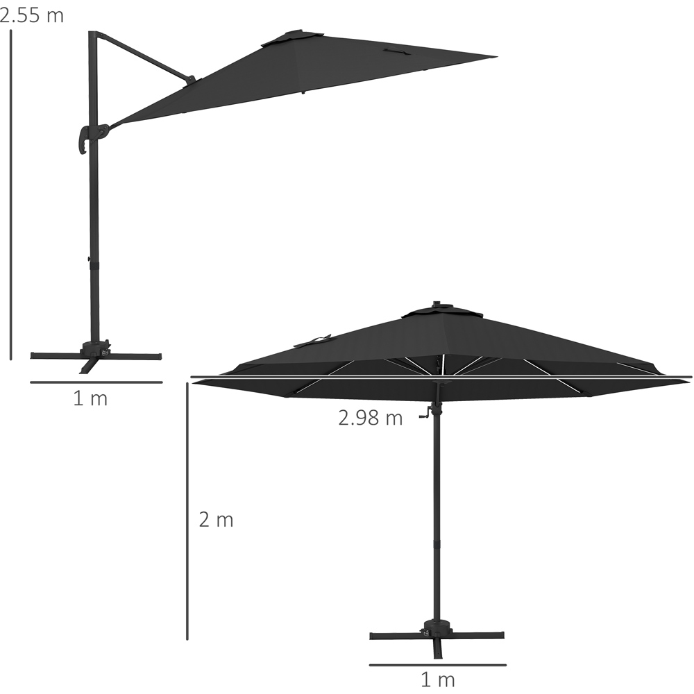 Outsunny Dark Grey Solar LED Cantilever Parasol 3m Image 7