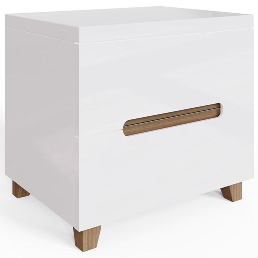 FWStyle Veloce 2 Drawer White Gloss Bedside Table Image 2