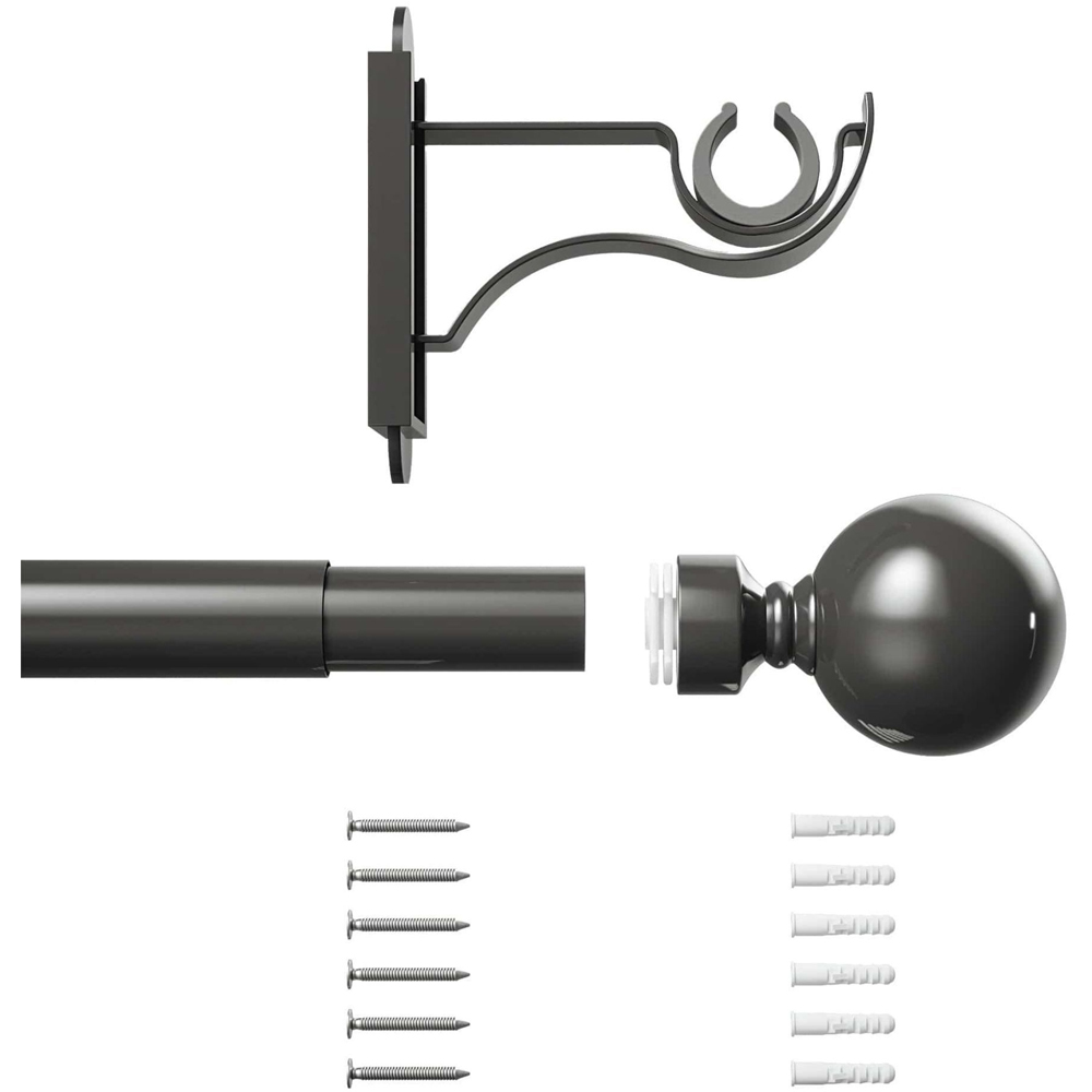 Rothley 125-216cm Gunmetal Extendable Solid Orb Finials Curtain Pole Image 3