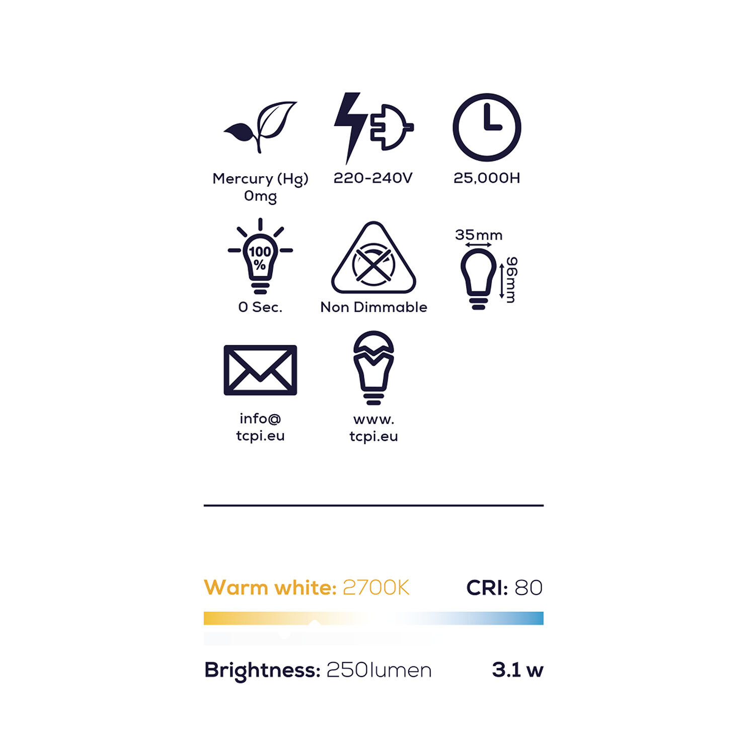 TCP LED Candle 250L B22 Warm White Bulbs - Warm White Image 3