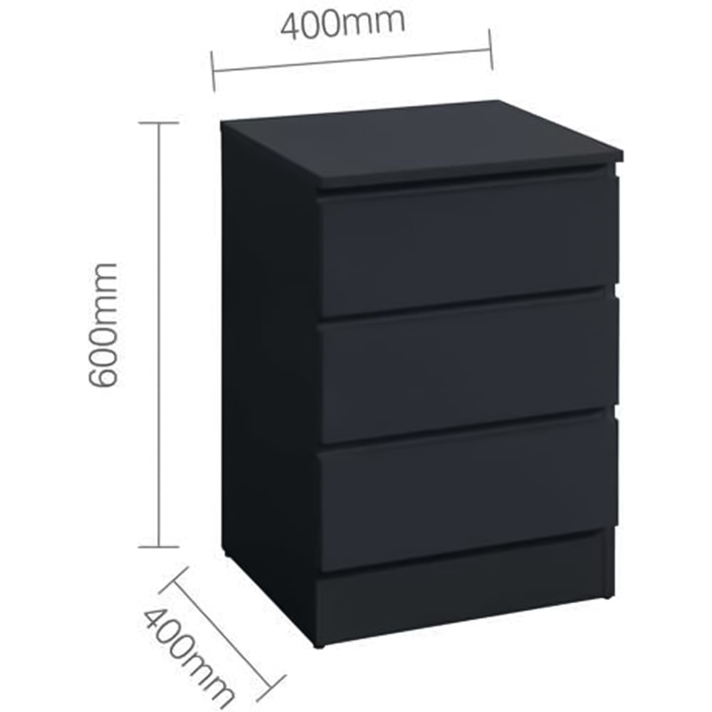 Oslo 3 Drawer Black Bedside Table Image 9