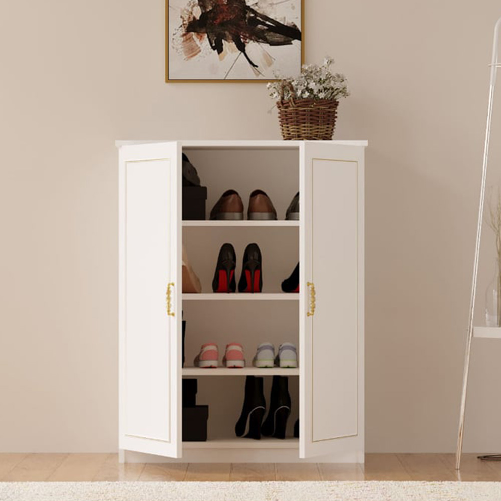 Evu MARIE 2 Door Gold and White Shoe Cabinet Image 3